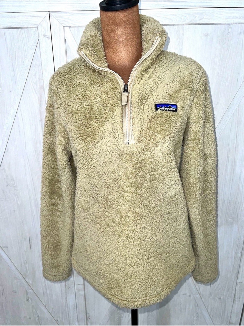 Patagonia Los Gatos 1/4 Zip High Pile Fleece Pullover Khaki Tan Small
